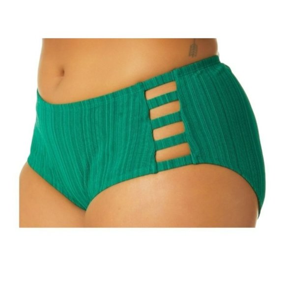 Bikini Swimsuit Bottom Forest Green Ribbed Mid Rise Hipster Woman's 2X 20/22 LR1 - Picture 7 of 8